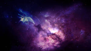 在深空中閃爍著星星的鮮豔紫色、粉紅色和藍色星雲。