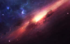 充滿活力的宇宙星雲，帶有紅色和藍色的雲層以及散落的星星。