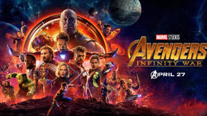 Marvel 復仇者聯盟3：無限之戰電影海報，英雄與反派在太空戰鬥。