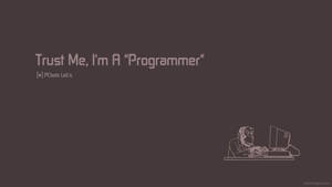 穿著西裝的猴子在電腦前打字，文字 Trust Me I'm A Programmer