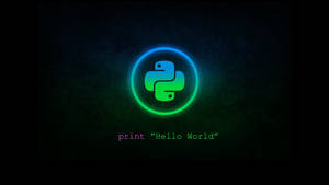 發光的Python標誌，帶有'print Hello World'文字，置於深色背景上。