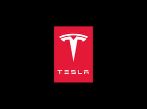 黑色背景上的Tesla標誌，帶有紅色正方形和白色文字