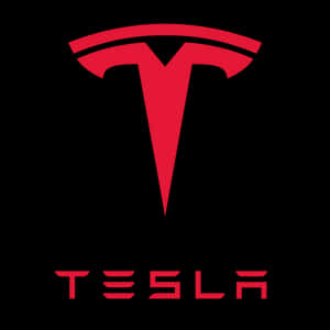 黑色背景上的紅色 Tesla 標誌，下方有品牌名稱。