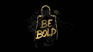 一個大膽的金色足球員剪影，帶有 'BE BOLD' 文字，背景為黑色。