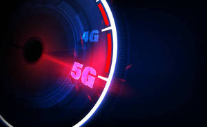 數碼速度計顯示5G超越4G，帶有發光霓虹燈。