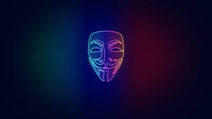 在深色漸變背景上發光的蓋伊·福克斯面具霓虹燈輪廓。