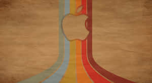 有紋理的棕色背景上帶有彩虹條紋的復古Apple標誌。