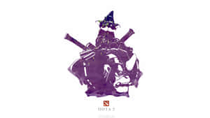 Dota 2英雄，戴著巫師帽，交叉雙劍，紫色剪影。