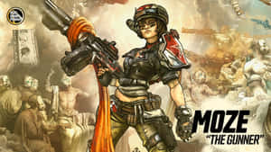 女兵在戰區手持重型武器，面對戴面具的敵人