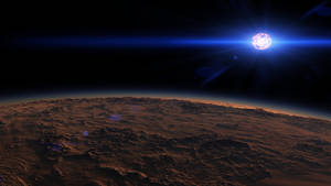 日落時分發光的藍色恆星下的外星行星 — 行星 壁紙