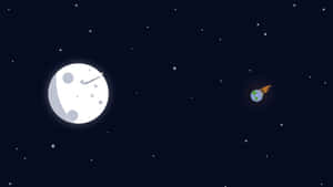 地球帶著火焰軌跡飛向月球，繁星點點的夜空