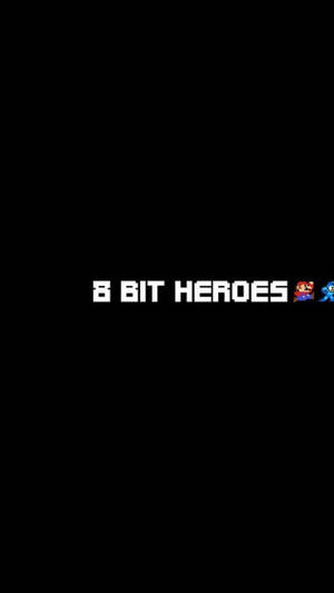 像素藝術文字「8 BIT HEROES」，帶有瑪利歐和路易吉精靈，背景為黑色。