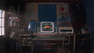 復古音樂工作室，復古電腦和黑膠唱片沐浴在窗戶光線中。 — 電腦 GIF 壁紙