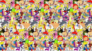 以 Rugrats 和 Powerpuff Girls 卡通角色重複圖案為特色的壁紙。 — 電腦 GIF 壁紙