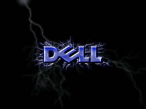 在黑色背景上被電光藍色閃電包圍的 Dell 標誌