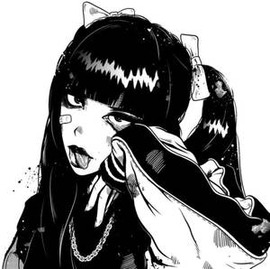 有貓耳的動漫女孩伸出舌頭，同時拿著布貼在臉上。