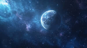 在深空中被藍色星雲環繞的月亮