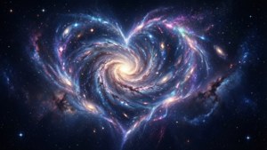 心形星系在深空中閃耀著宇宙色彩。