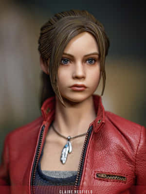 克萊爾·雷德菲爾德身穿紅色皮夾克，戴著羽毛項鍊。 — Kindle 壁紙