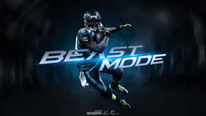 足球員在半空中，身後有發光的「Beast Mode」文字。