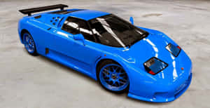 一架藍色Bugatti EB110，帶黑色飾邊，室內停泊在混凝土上。 — 布加迪 壁紙