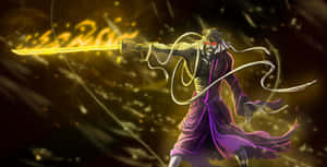 動漫戰士在黑暗火焰場景中手持發光劍 — 動漫惡魔 壁紙