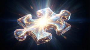 在黑暗的宇宙場景中發光的拼圖塊散發光芒。