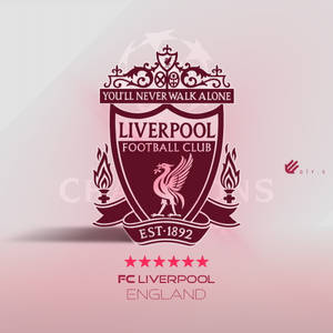 利物浦足球會徽章，帶有火烈鳥和火炬，粉紅色背景。