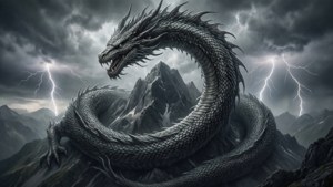 雷暴中盤踞在山峰上的銀龍。