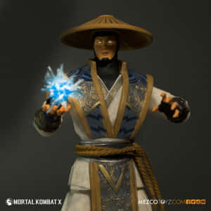 Mortal Kombat X忍者人偶，眼睛發光，戴著傳統帽子，引導藍色能量。 — 真人快打11 壁紙