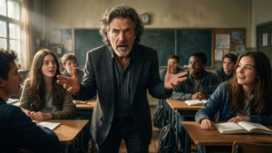 老師在教室裡熱情地向投入的學生講解課程。