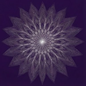 深紫色背景上發光的白色幾何曼陀羅圖案。