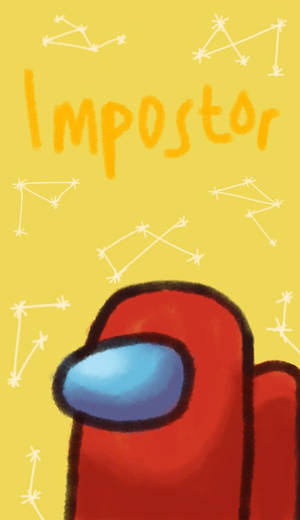 紅色Among Us角色戴著藍色護目鏡，在「Impostor」字樣下方，伴有星座。