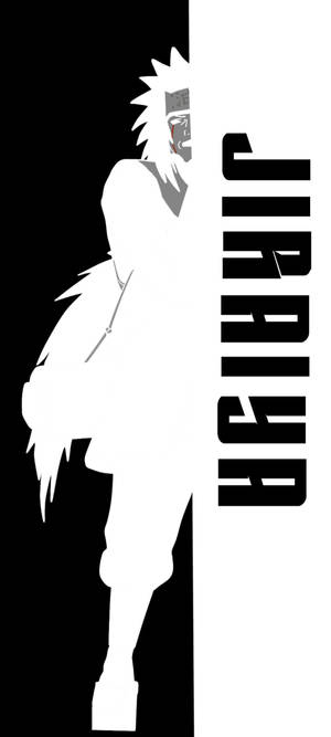 動漫角色自來也以大膽的黑白剪影呈現，並顯示他的名字。
