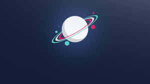 太空中一個帶有彩色環和漂浮球體的白色行星。