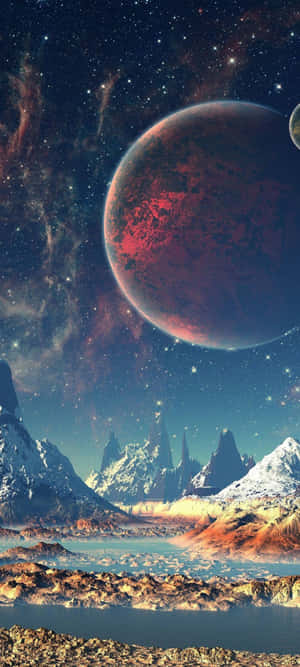 紅色行星和星空下的雪地外星山脈 — 異鄉人 GIF 壁紙