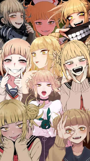 九個穿著校服的動畫女孩，帶著頑皮和惡作劇的表情。 — 可愛動漫女仔 壁紙