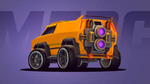 來自Rocket League的橙色火箭車，帶有紫色推進器