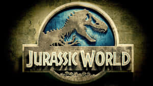 Jurassic World標誌，在石頭背景上有一個咆哮的T-Rex剪影。