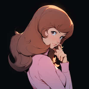 動漫女孩，棕色頭髮同藍色眼睛，粉紅色上衣，若有所思咁望住 — 可愛動漫女仔 壁紙