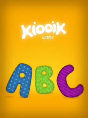 Kiooik Games 標誌，黃色背景上帶有彩色3D字母ABC