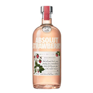 帶有草莓設計和紅色封條的Absolut Strawberry伏特加酒瓶。