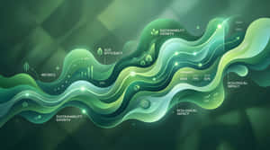 抽象綠色波浪圖形，顯示2024年至2025年的可持續性指標和生態影響數據。