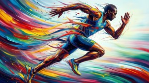 運動員衝刺時身體周圍有彩色抽象運動軌跡