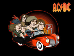 AC/DC樂團成員乘坐紅色復古車沿666號公路前往地獄。 — 基斯洛克 GIF 壁紙