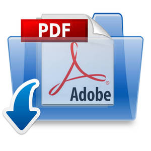 帶有藍色文件夾和箭頭的Adobe PDF文件下載圖標。