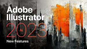 Adobe Illustrator 2023 新功能圖形，帶有橙色和灰色抽象背景。