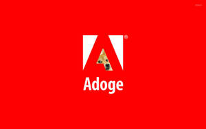 紅色背景上有一個白色「A」標誌，包含狗的臉，下方有文字「Adoge」。