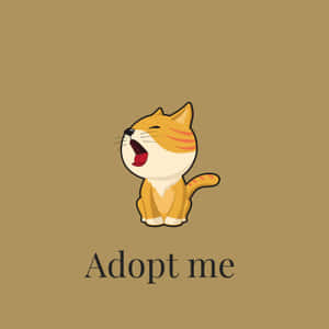 一隻卡通貓咪打哈欠，上面寫著 adopt me。 — 狗 壁紙