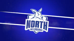 North Melbourne 運動隊標誌，以白色袋鼠為特色，置於藍色背景上，帶有光條。 — 澳洲板球 壁紙